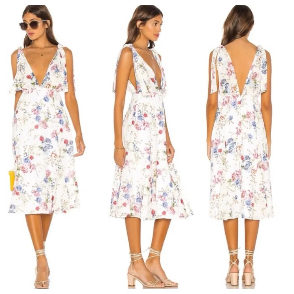 LPA x revolve Florenza floral midi Dress deep v-neck Multicolored 33615